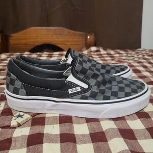 Vans Black and Gray Checkered Slip-Ons Size 8.5 Mens 10 Womens